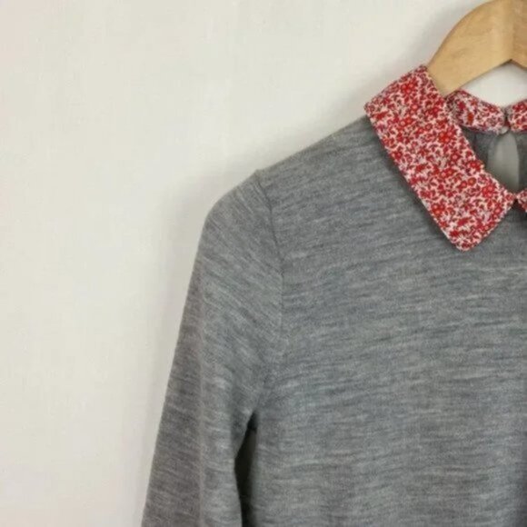 J.Crew x Liberty S Tippi Sweater Camomille Print Collar Gray Red White - Picture 6 of 15